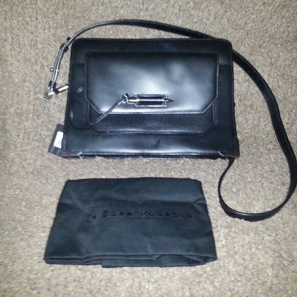 MACKAGE-LAINE-Medium-Smooth Black Leather Arrow Bag-Sold Out Everywhere-NWT - Picture 2 of 10